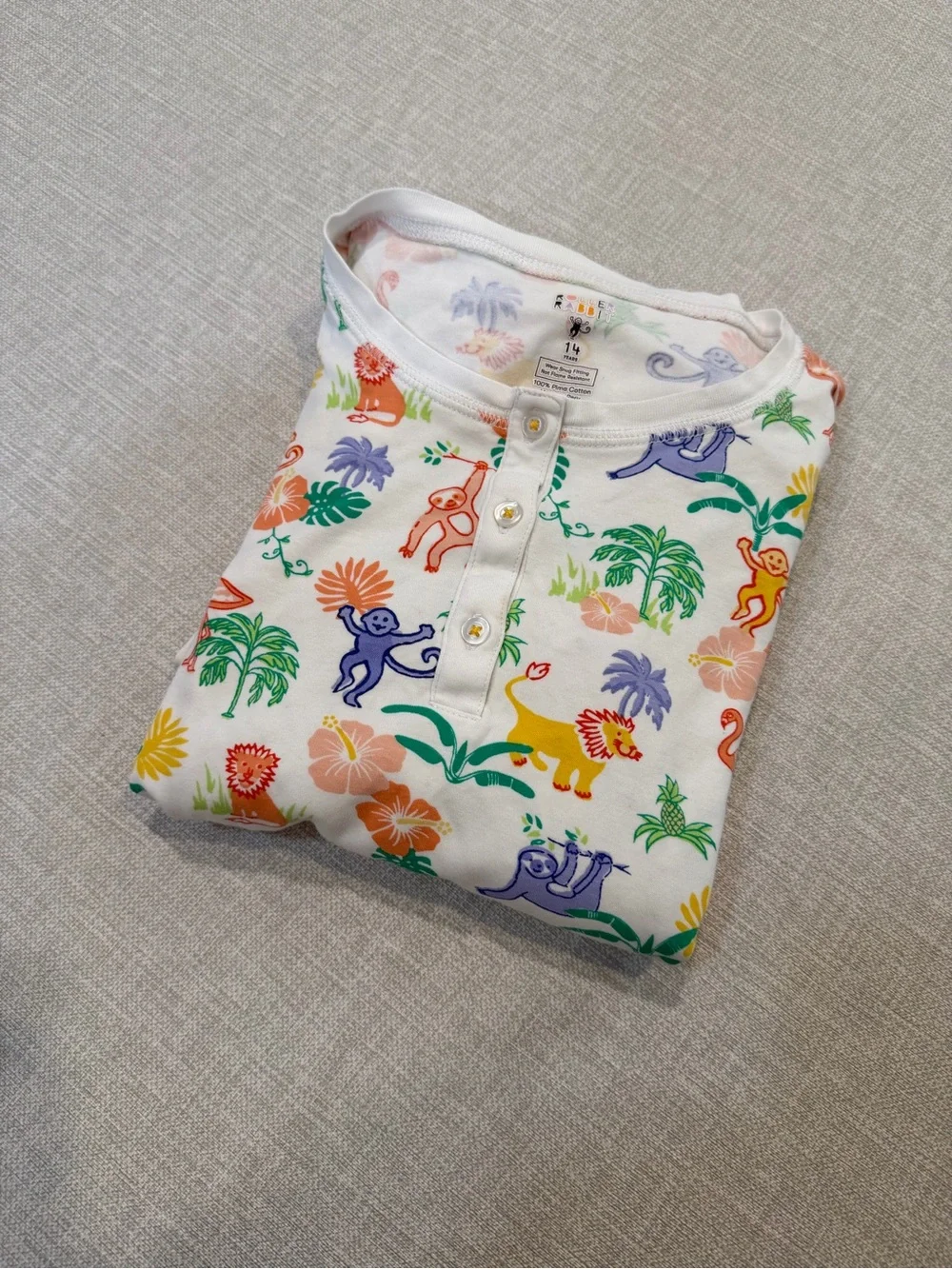 Roller Rabbit Kids Pajama Set- White with Multicolor Jungle Animals